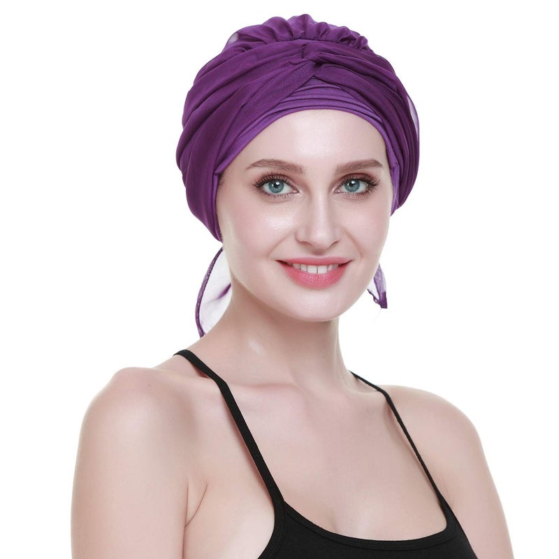 FocusCare Cancer HeadCovers for Women Pre Tied Headwrap Chemo Patient Turbans Scarves Dark Purple - Image 4